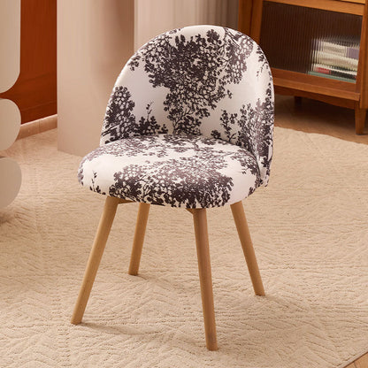 Contemporary Creative Curved Printed Flannel Upholstered Solid Wood Legs Vanity Stool Backrest For Bedroom