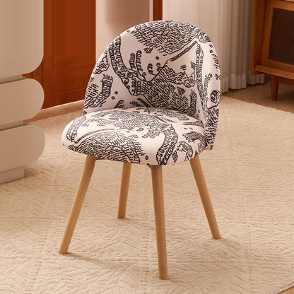 Contemporary Creative Curved Printed Flannel Upholstered Solid Wood Legs Vanity Stool Backrest For Bedroom