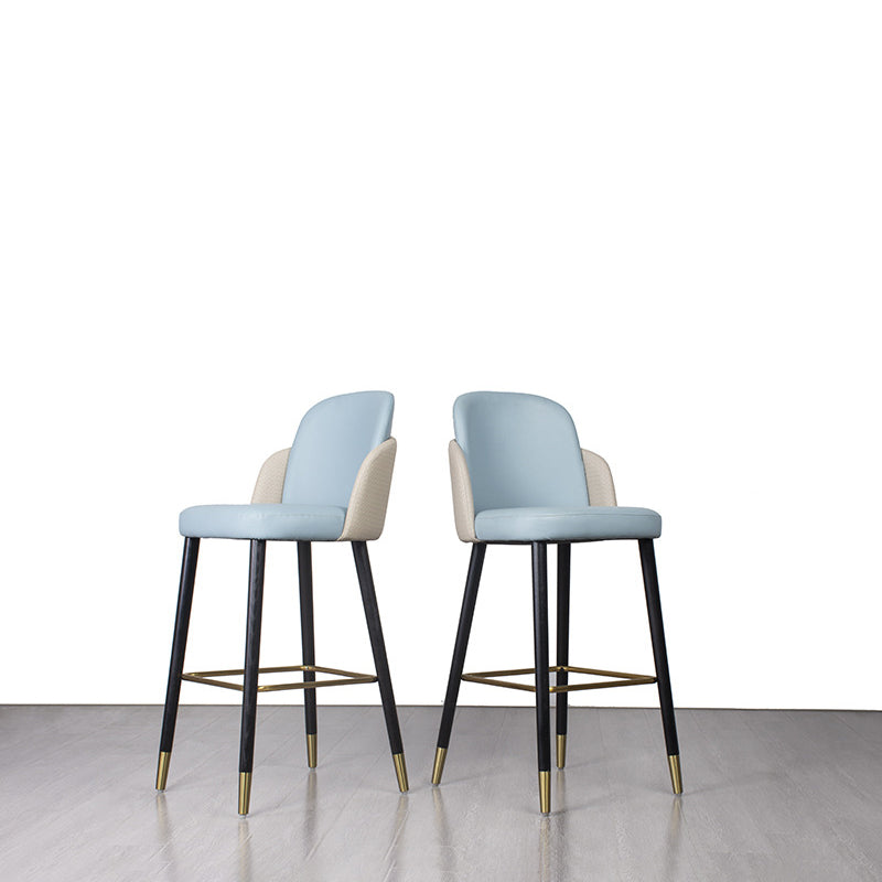 Contemporary Luxury Square Leather Upholstered Solid Wood Bar Stool Footrest For Dining Room