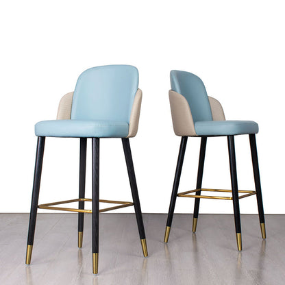 Contemporary Luxury Square Leather Upholstered Solid Wood Bar Stool Footrest For Dining Room