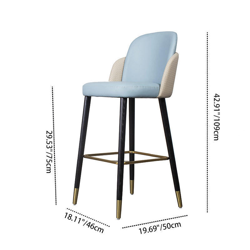 Contemporary Luxury Square Leather Upholstered Solid Wood Bar Stool Footrest For Dining Room