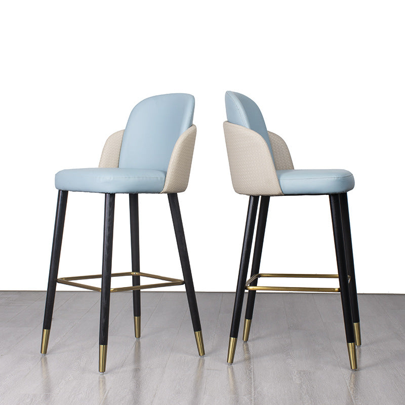 Contemporary Luxury Square Leather Upholstered Solid Wood Bar Stool Footrest For Dining Room