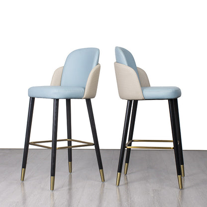 Contemporary Luxury Square Leather Upholstered Solid Wood Bar Stool Footrest For Dining Room