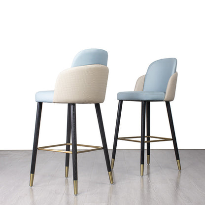 Contemporary Luxury Square Leather Upholstered Solid Wood Bar Stool Footrest For Dining Room