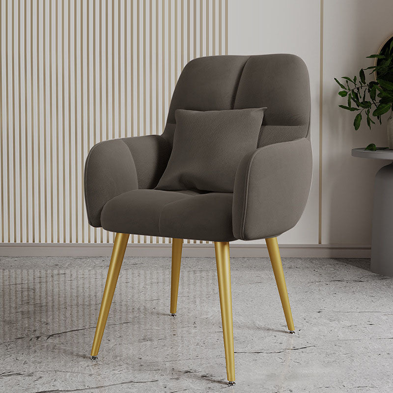 Contemporary Luxury Square Velvet Upholstered Metal Vanity Stool Pillow Backrest Armrest For Bedroom