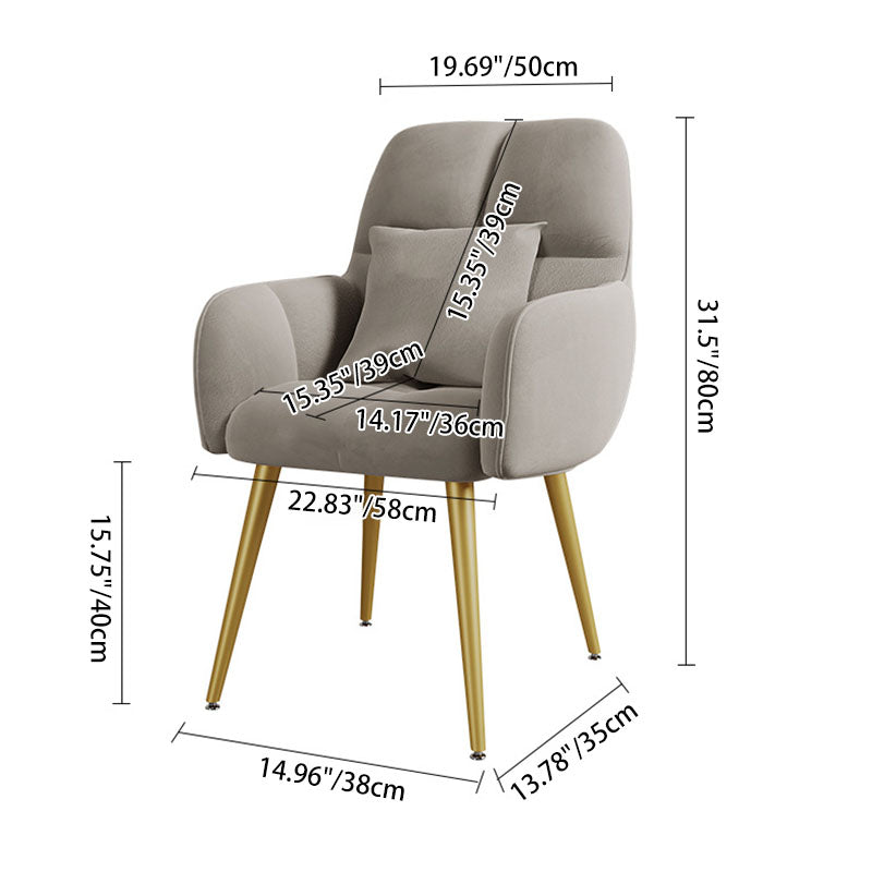 Contemporary Luxury Square Velvet Upholstered Metal Vanity Stool Pillow Backrest Armrest For Bedroom