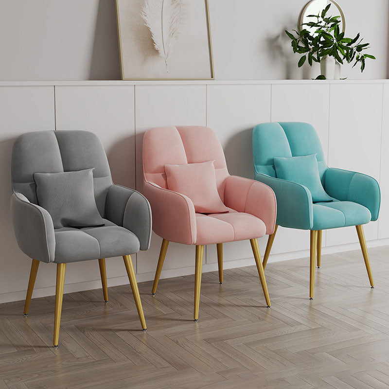 Contemporary Luxury Square Velvet Upholstered Metal Vanity Stool Pillow Backrest Armrest For Bedroom