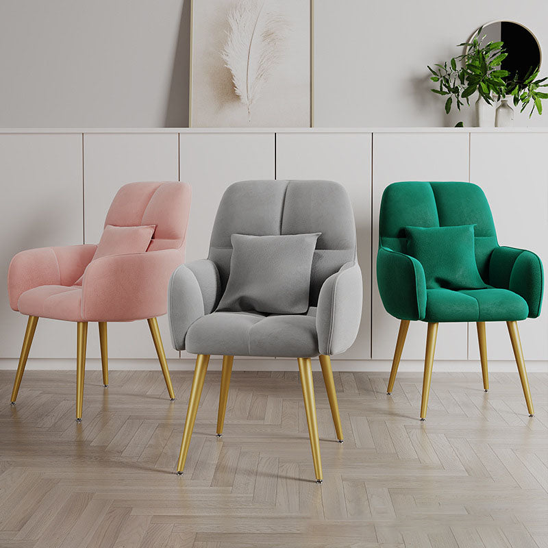 Contemporary Luxury Square Velvet Upholstered Metal Vanity Stool Pillow Backrest Armrest For Bedroom