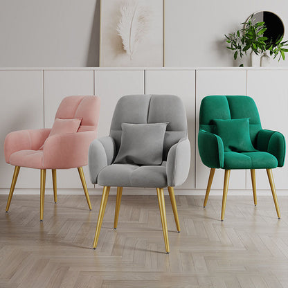 Contemporary Luxury Square Velvet Upholstered Metal Vanity Stool Pillow Backrest Armrest For Bedroom