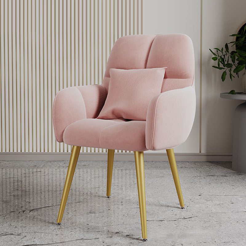 Contemporary Luxury Square Velvet Upholstered Metal Vanity Stool Pillow Backrest Armrest For Bedroom