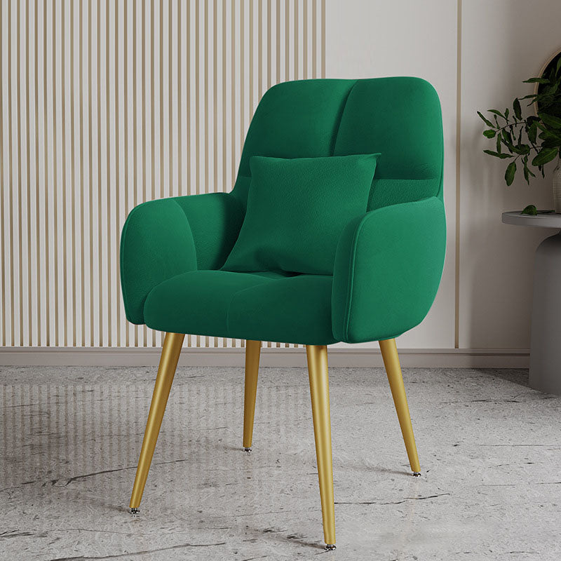 Contemporary Luxury Square Velvet Upholstered Metal Vanity Stool Pillow Backrest Armrest For Bedroom