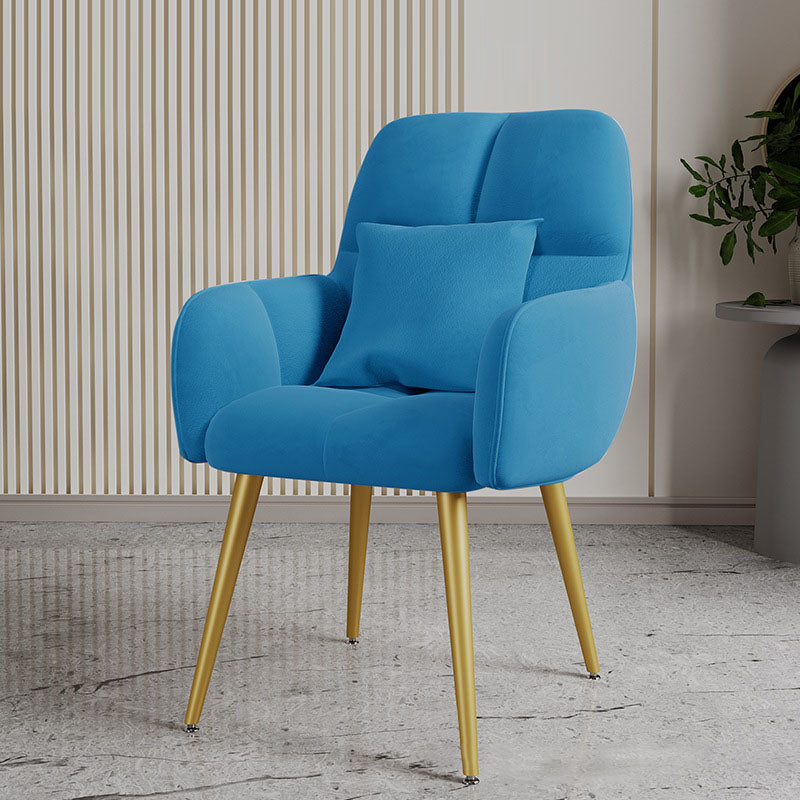 Contemporary Luxury Square Velvet Upholstered Metal Vanity Stool Pillow Backrest Armrest For Bedroom