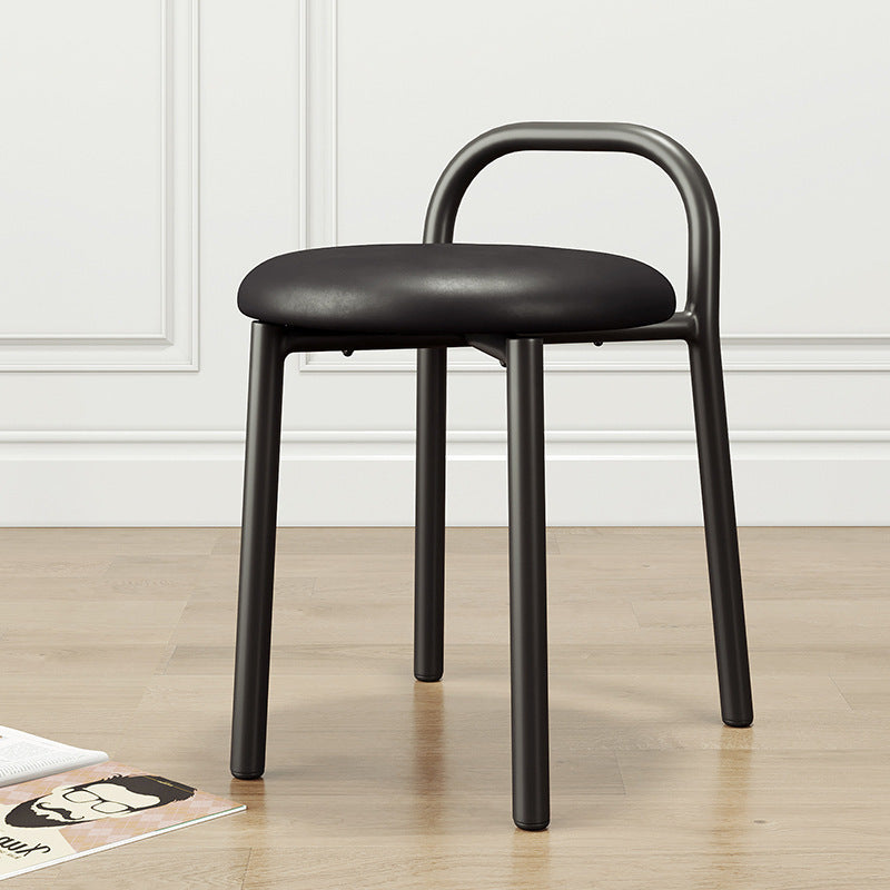 Contemporary Scandinavian Round Velvet Metal Frame Vanity Stool Low Back For Bedroom