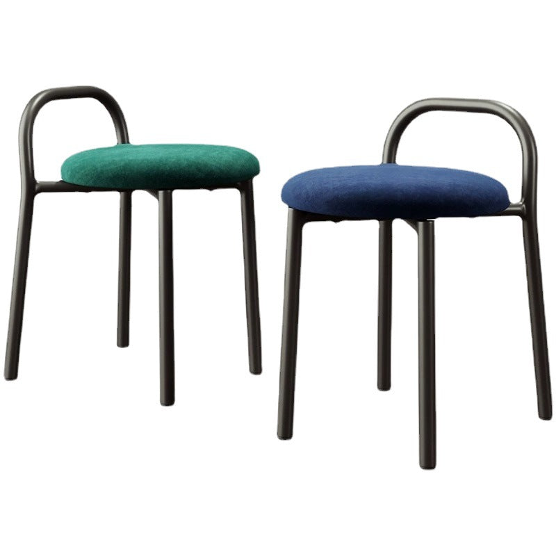 Contemporary Scandinavian Round Velvet Metal Frame Vanity Stool Low Back For Bedroom