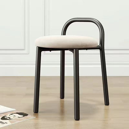 Contemporary Scandinavian Round Velvet Metal Frame Vanity Stool Low Back For Bedroom