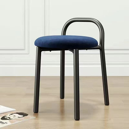 Contemporary Scandinavian Round Velvet Metal Frame Vanity Stool Low Back For Bedroom