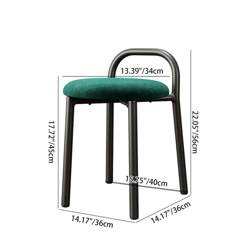 Contemporary Scandinavian Round Velvet Metal Frame Vanity Stool Low Back For Bedroom