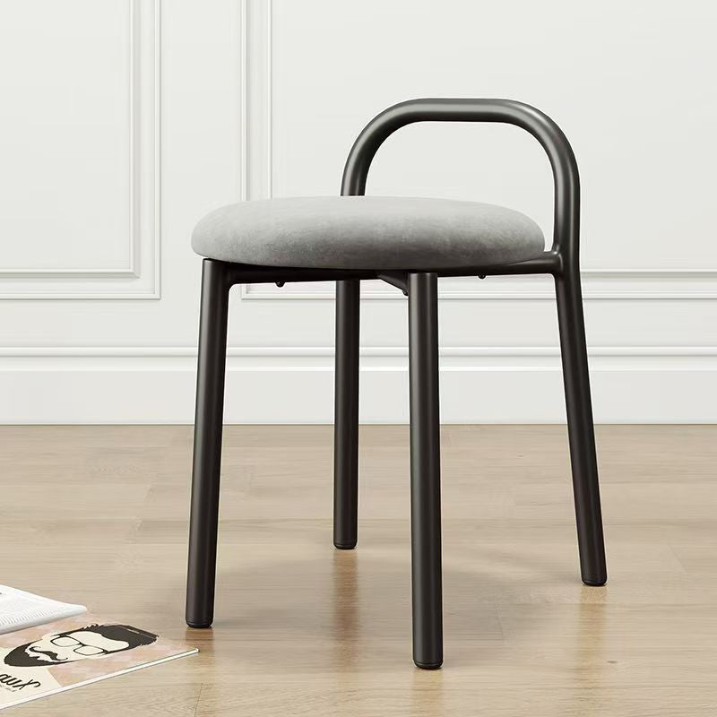 Contemporary Scandinavian Round Velvet Metal Frame Vanity Stool Low Back For Bedroom