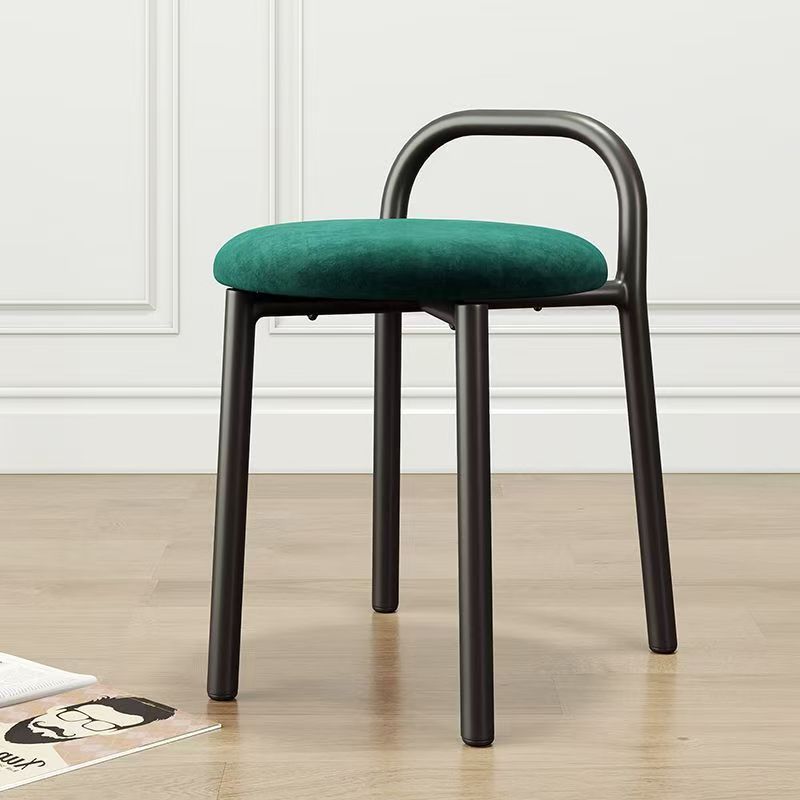 Contemporary Scandinavian Round Velvet Metal Frame Vanity Stool Low Back For Bedroom