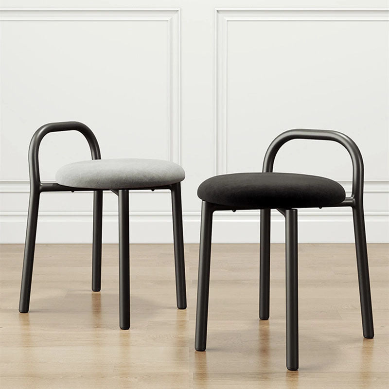 Contemporary Scandinavian Round Velvet Metal Frame Vanity Stool Low Back For Bedroom