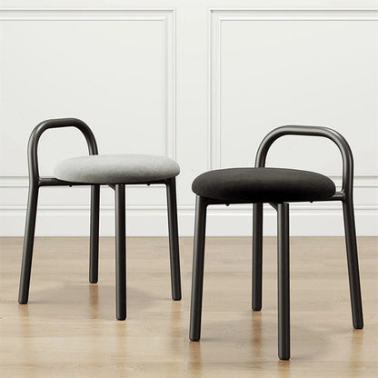 Contemporary Scandinavian Round Velvet Metal Frame Vanity Stool Low Back For Bedroom