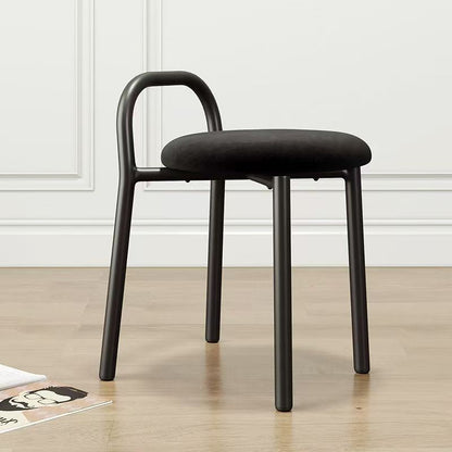 Contemporary Scandinavian Round Velvet Metal Frame Vanity Stool Low Back For Bedroom