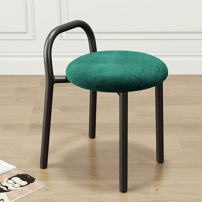 Contemporary Scandinavian Round Velvet Metal Frame Vanity Stool Low Back For Bedroom