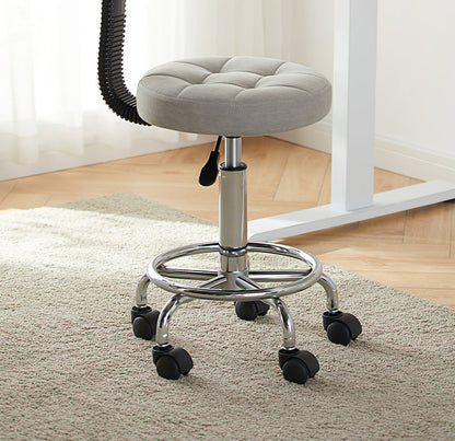 Contemporary Simplicity Round Faux Leather Metal Swivel Height Adjustable Bar Stool Backrest Footrest For Dining Room