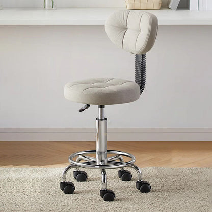 Contemporary Simplicity Round Faux Leather Metal Swivel Height Adjustable Bar Stool Backrest Footrest For Dining Room