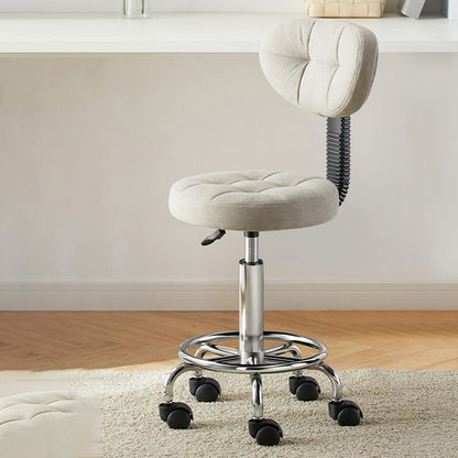 Contemporary Simplicity Round Faux Leather Metal Swivel Height Adjustable Bar Stool Backrest Footrest For Dining Room