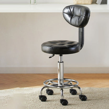 Contemporary Simplicity Round Faux Leather Metal Swivel Height Adjustable Bar Stool Backrest Footrest For Dining Room