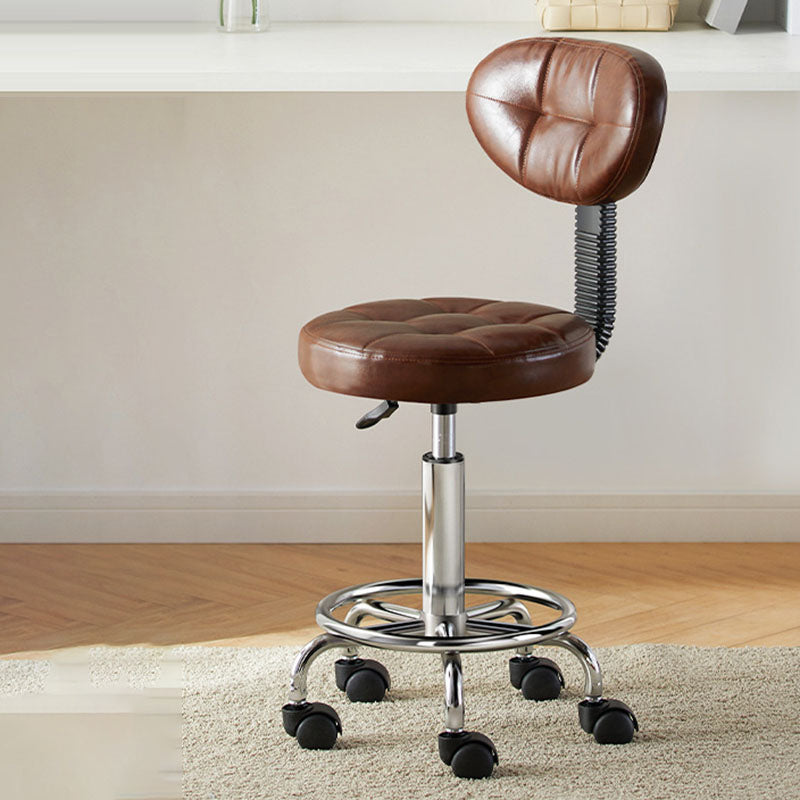 Contemporary Simplicity Round Faux Leather Metal Swivel Height Adjustable Bar Stool Backrest Footrest For Dining Room