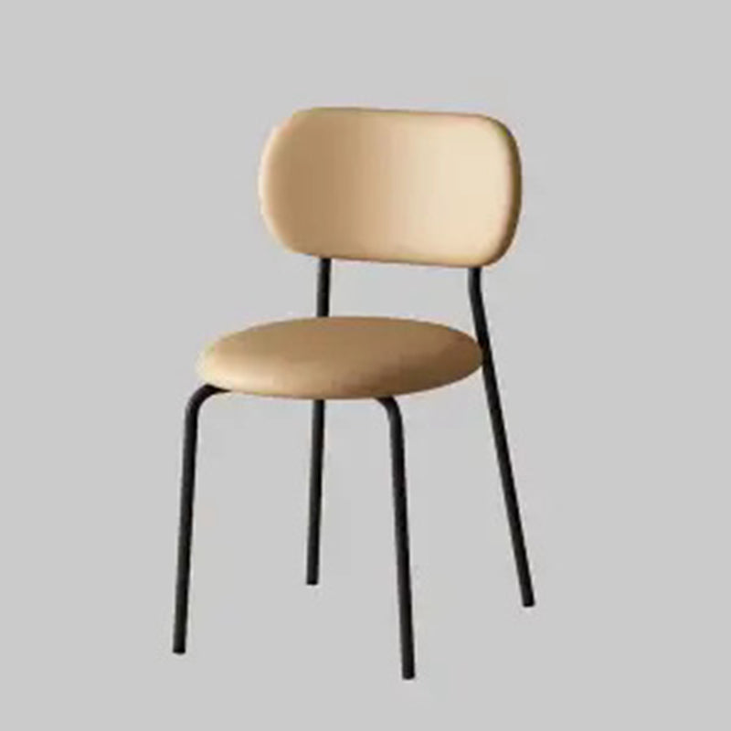 Contemporary Scandinavian Round PU Leather Iron Legs Stackable Dining Chair Backrest For Dining Room