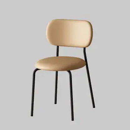 Contemporary Scandinavian Round PU Leather Iron Legs Stackable Dining Chair Backrest For Dining Room