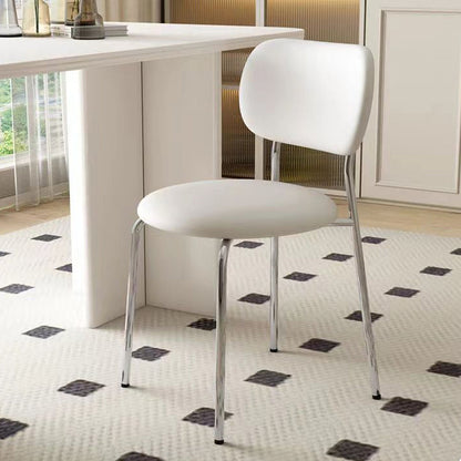 Contemporary Scandinavian Round PU Leather Iron Legs Stackable Dining Chair Backrest For Dining Room