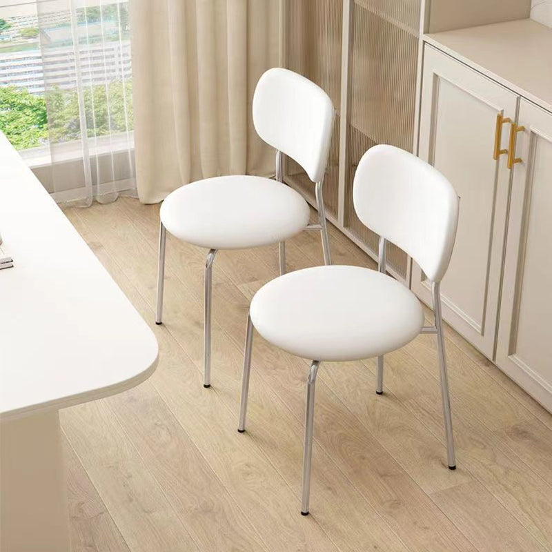 Contemporary Scandinavian Round PU Leather Iron Legs Stackable Dining Chair Backrest For Dining Room