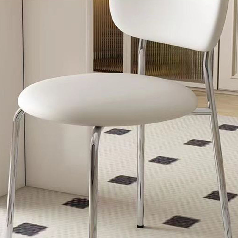 Contemporary Scandinavian Round PU Leather Iron Legs Stackable Dining Chair Backrest For Dining Room