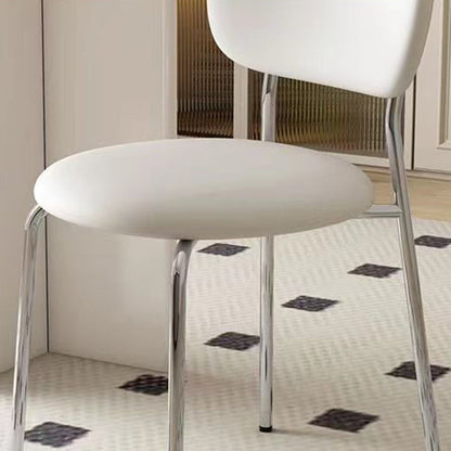 Contemporary Scandinavian Round PU Leather Iron Legs Stackable Dining Chair Backrest For Dining Room