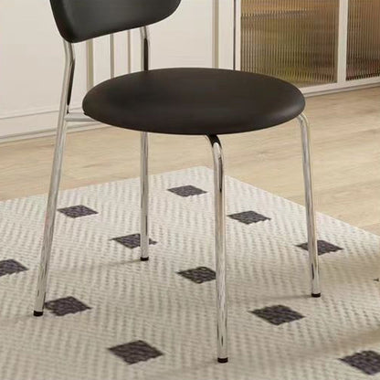 Contemporary Scandinavian Round PU Leather Iron Legs Stackable Dining Chair Backrest For Dining Room
