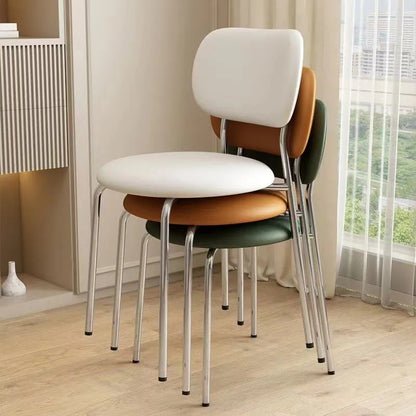 Contemporary Scandinavian Round PU Leather Iron Legs Stackable Dining Chair Backrest For Dining Room