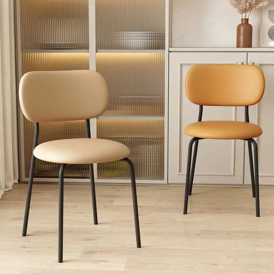 Contemporary Scandinavian Round PU Leather Iron Legs Stackable Dining Chair Backrest For Dining Room