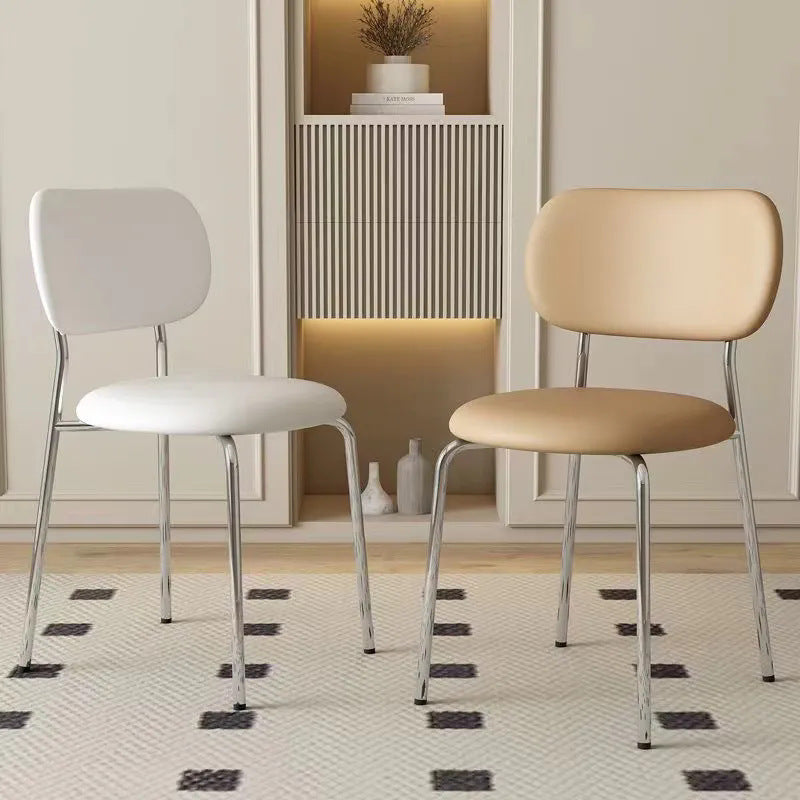 Contemporary Scandinavian Round PU Leather Iron Legs Stackable Dining Chair Backrest For Dining Room