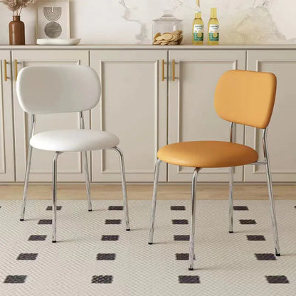 Contemporary Scandinavian Round PU Leather Iron Legs Stackable Dining Chair Backrest For Dining Room