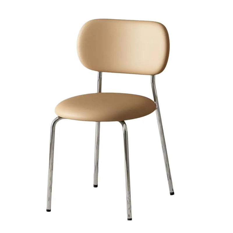 Contemporary Scandinavian Round PU Leather Iron Legs Stackable Dining Chair Backrest For Dining Room