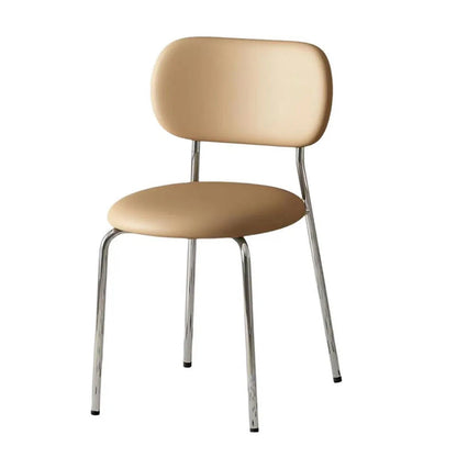 Contemporary Scandinavian Round PU Leather Iron Legs Stackable Dining Chair Backrest For Dining Room