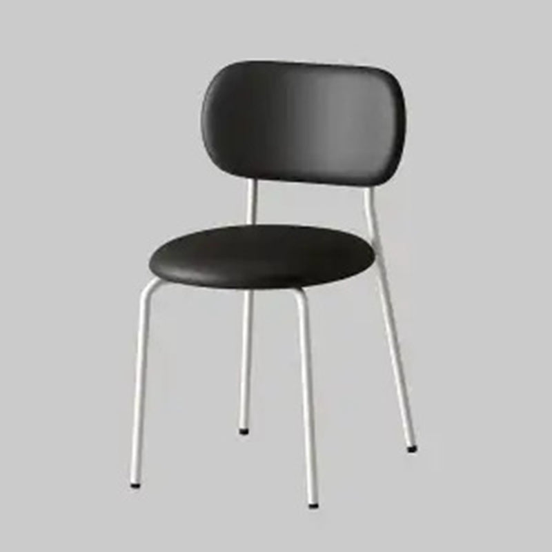 Contemporary Scandinavian Round PU Leather Iron Legs Stackable Dining Chair Backrest For Dining Room