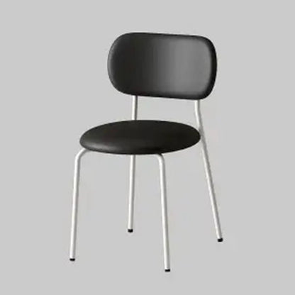 Contemporary Scandinavian Round PU Leather Iron Legs Stackable Dining Chair Backrest For Dining Room
