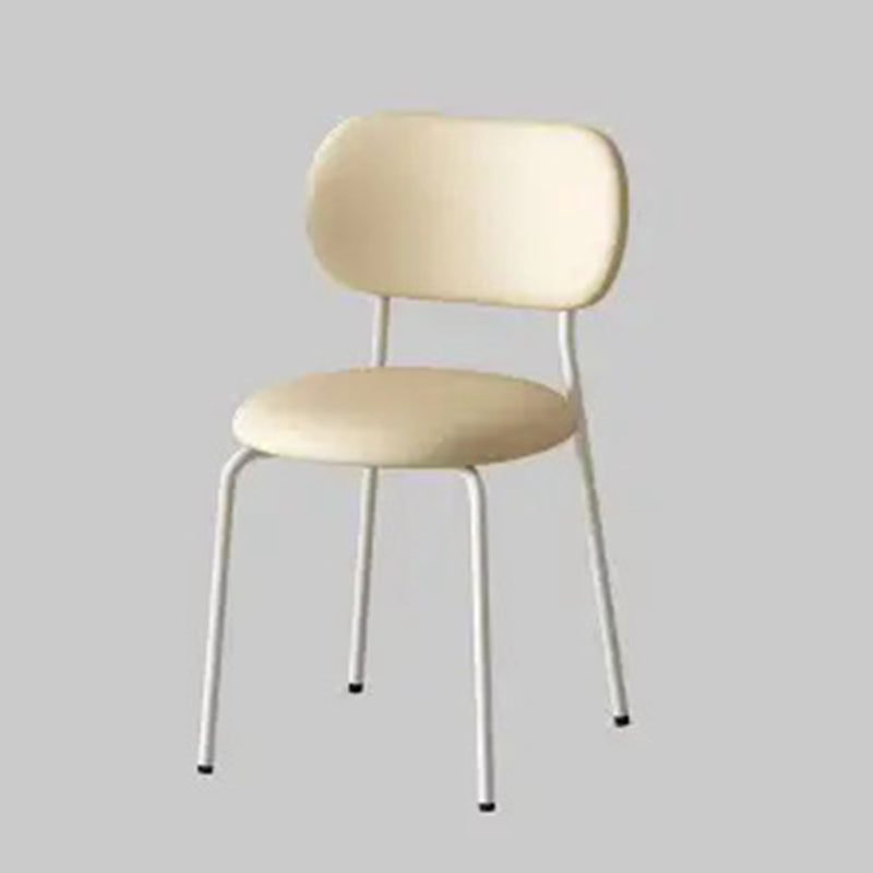 Contemporary Scandinavian Round PU Leather Iron Legs Stackable Dining Chair Backrest For Dining Room