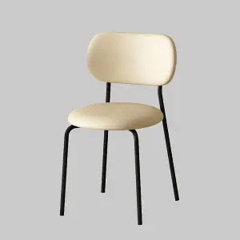 Contemporary Scandinavian Round PU Leather Iron Legs Stackable Dining Chair Backrest For Dining Room