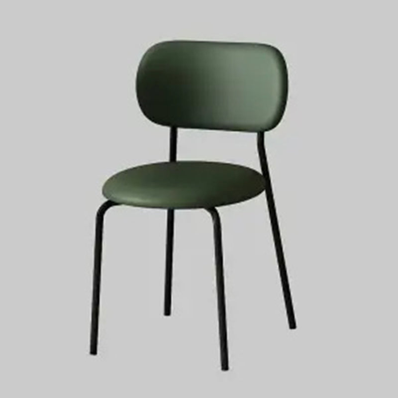 Contemporary Scandinavian Round PU Leather Iron Legs Stackable Dining Chair Backrest For Dining Room